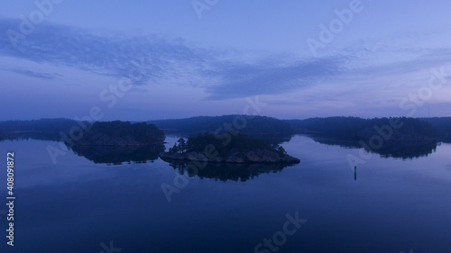 Canvas Print Dreamy morning, Small islands in Archipelago of Stockholm.