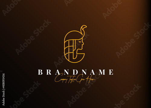 Cleopatra of egypt logo design. Vector illustration of ancient queen of egypt cleopatra. Modern vintage icon design template with line art style.