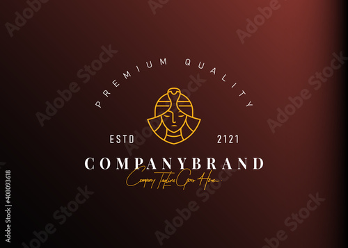 Cleopatra of egypt logo design. Vector illustration of ancient queen of egypt cleopatra. Modern vintage icon design template with line art style.