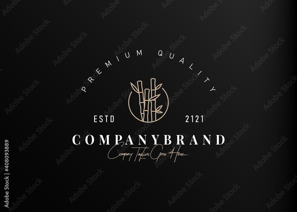 Bamboo logo design. Vector illustration of bamboo line with circle frame. Modern vintage icon design template with line art style. Bamboo logo design. Vector illustration of bamboo line with circle frame. Modern vintage icon design template with line art style.