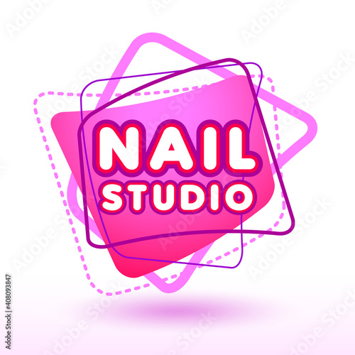 Vector stylish template Nail Studio. Bright Pink Logo. Abstract Design Element