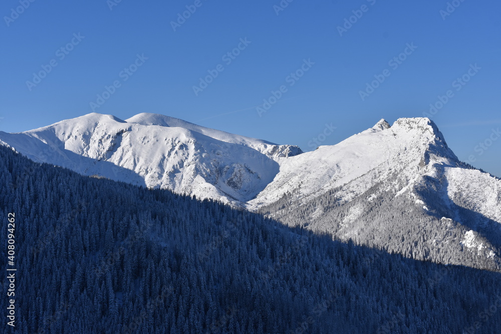 Polish mountains Tatry winter snow in the mountain, ice