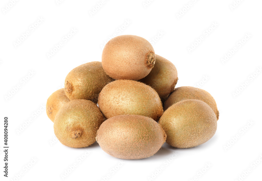 Pile of whole fresh kiwis on white background Pile of whole fresh kiwis on white background