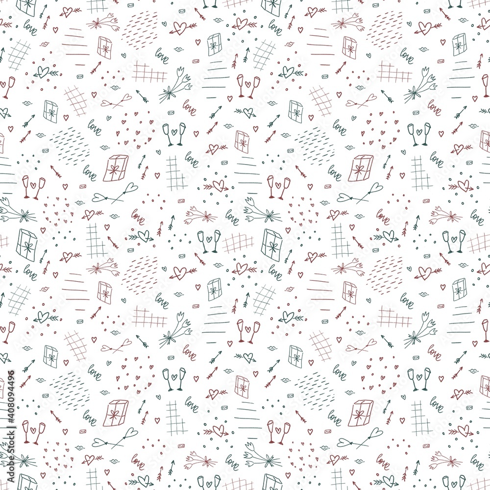 Valentines Day seamless pattern with hearts, arrows, flowers for gift paper Valentines Day seamless pattern with hearts, arrows, flowers for gift paper