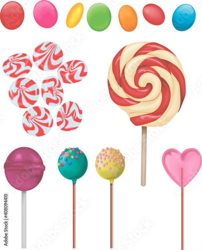 Set colorful sweet lollipops. Candy set, vector icons