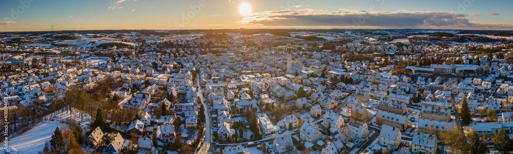 Bavarian City Snow landscape view from Top