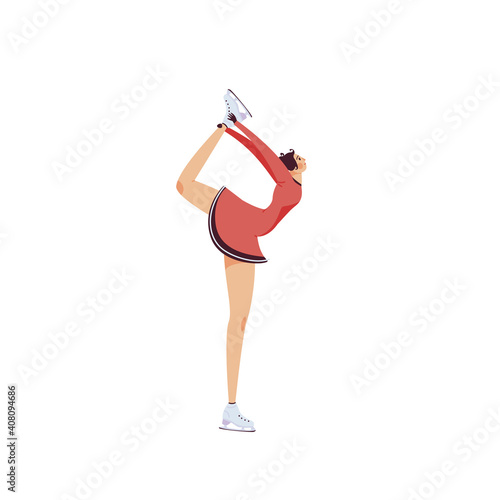 Female figure skater isolated on white vector illustration. Winter sport, ice dancer, gymnast woman design element. Championship, competition activity in cartoon style.