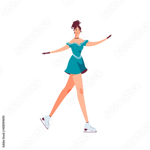 Female figure skater isolated on white vector illustration. Winter sport, ice dancer, gymnast woman design element. Championship, competition activity in cartoon style.