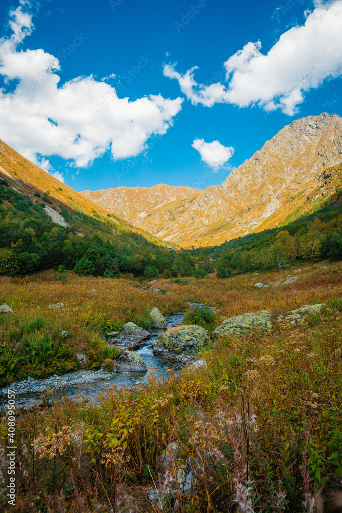 landscape with mountains and blue sky