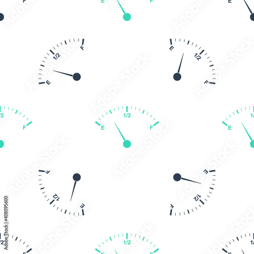 Green Motor gas gauge icon isolated seamless pattern on white background. Empty fuel meter. Full tank indication. Vector.