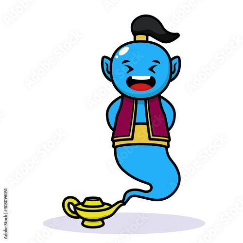 Cute kawaii blue genie mascot design 