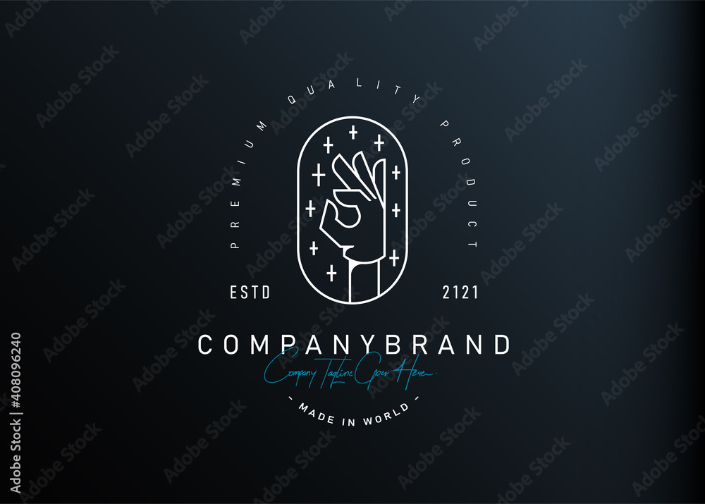 Fototapeta premium Cleaning Service Logo Design Inspiration. Vector Illustration of Hand Wearing Gloves With OK Pose. Modern Icon Design Vector Template with Line Style