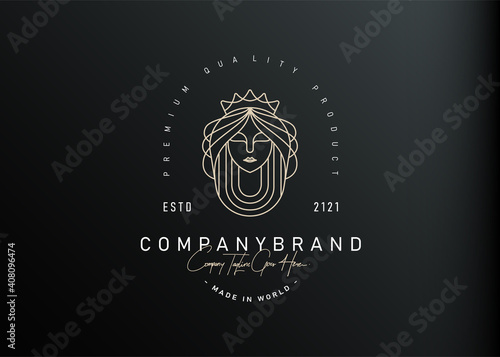 Beautiful Queen Logo Design Inspiration. Vector Illustration of Empress With Beautiful, Aesthetic Long Hair and Crown. Modern Icon Design Vector Template with Line Style