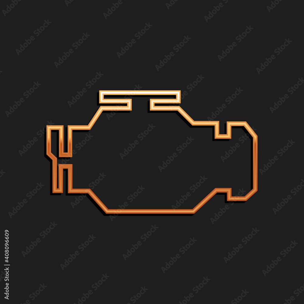 Gold Check engine icon isolated on black background. Long shadow style. Vector. Gold Check engine icon isolated on black background. Long shadow style. Vector.