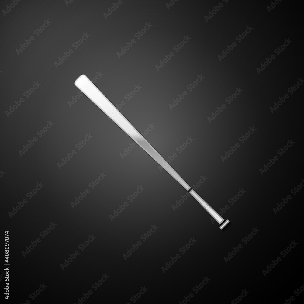 Silver Baseball bat icon isolated on black background. Long shadow style. Vector. Silver Baseball bat icon isolated on black background. Long shadow style. Vector.