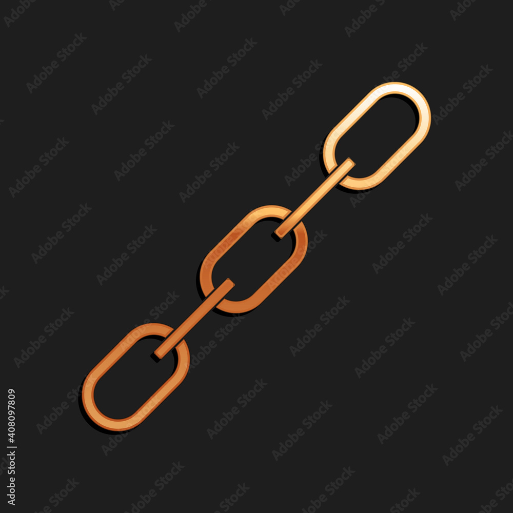 Gold Chain link icon isolated on black background. Link single. Long shadow style. Vector. Gold Chain link icon isolated on black background. Link single. Long shadow style. Vector.