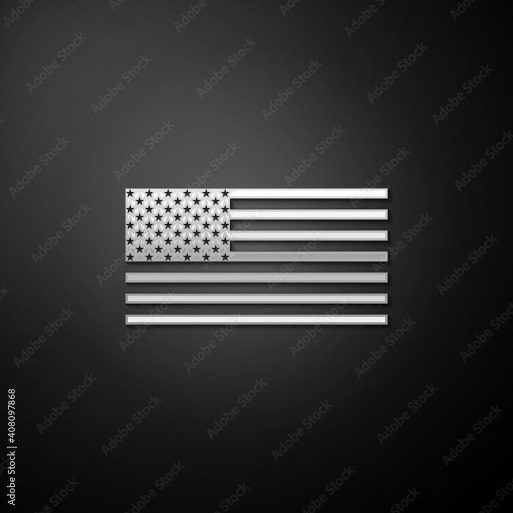 Silver American flag icon isolated on black background. Flag of USA. Long shadow style. Vector. Silver American flag icon isolated on black background. Flag of USA. Long shadow style. Vector.