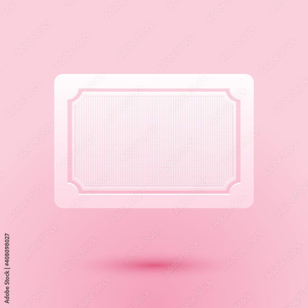 Paper cut Doormat icon isolated on pink background. Welcome mat sign. Paper art style. Vector. Paper cut Doormat icon isolated on pink background. Welcome mat sign. Paper art style. Vector.