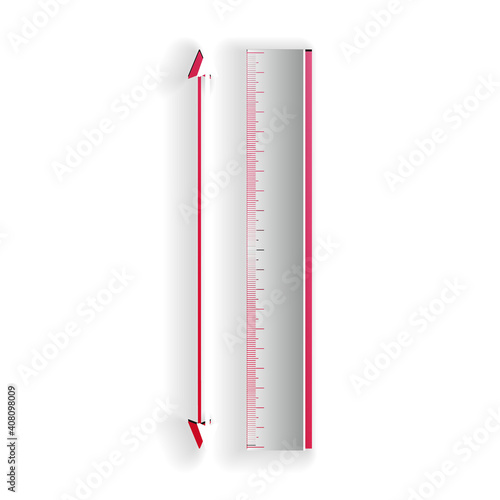 Paper cut The measuring height and length icon isolated on white background. Ruler, straightedge, scale symbol. Paper art style. Vector.