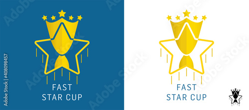 Fast rising star trophy logo design. Fast first place, contest winner, number one creative symbol concept. Award, champion abstract business logo idea. Gold star trophy icon. Corporate identity logo.