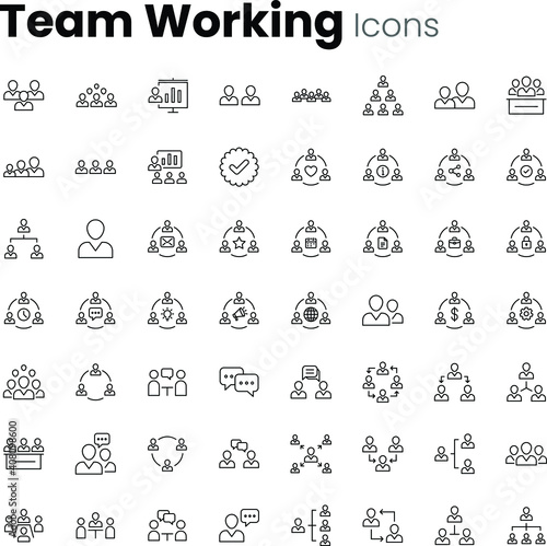 Office team working icon set