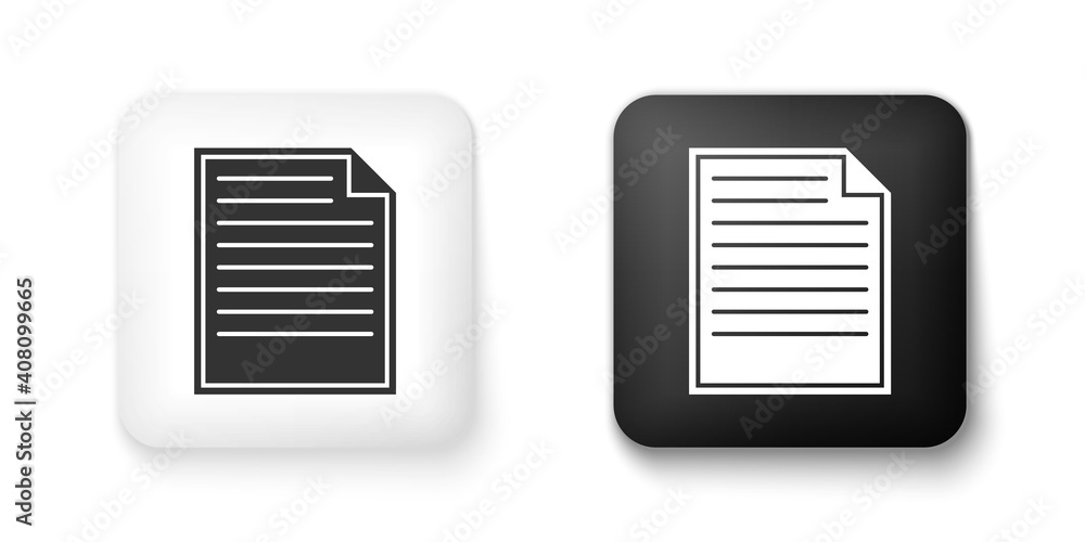 Black and white Document icon isolated on white background. File icon. Checklist icon. Business concept. Square button. Vector. Black and white Document icon isolated on white background. File icon. Checklist icon. Business concept. Square button. Vector.
