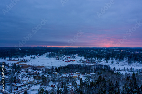 Photo over beautiful winter sunset in Sweden