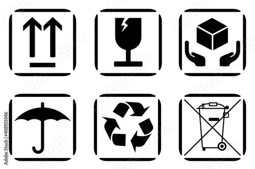 Fragile symbol vector set isolated on white background