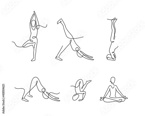 continuous line art yoga poses