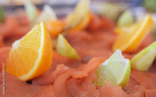 citrus fruits and salmon platter