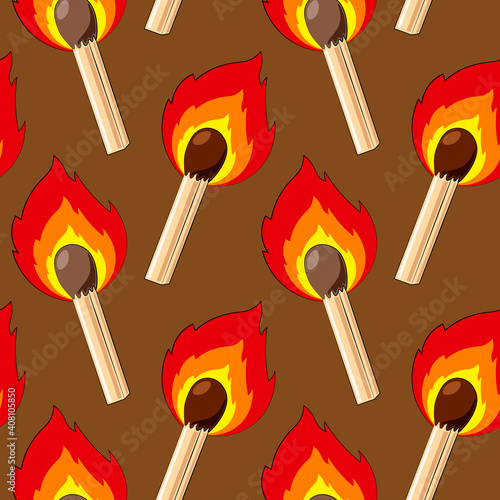 Seamless vector pattern with burning safety match