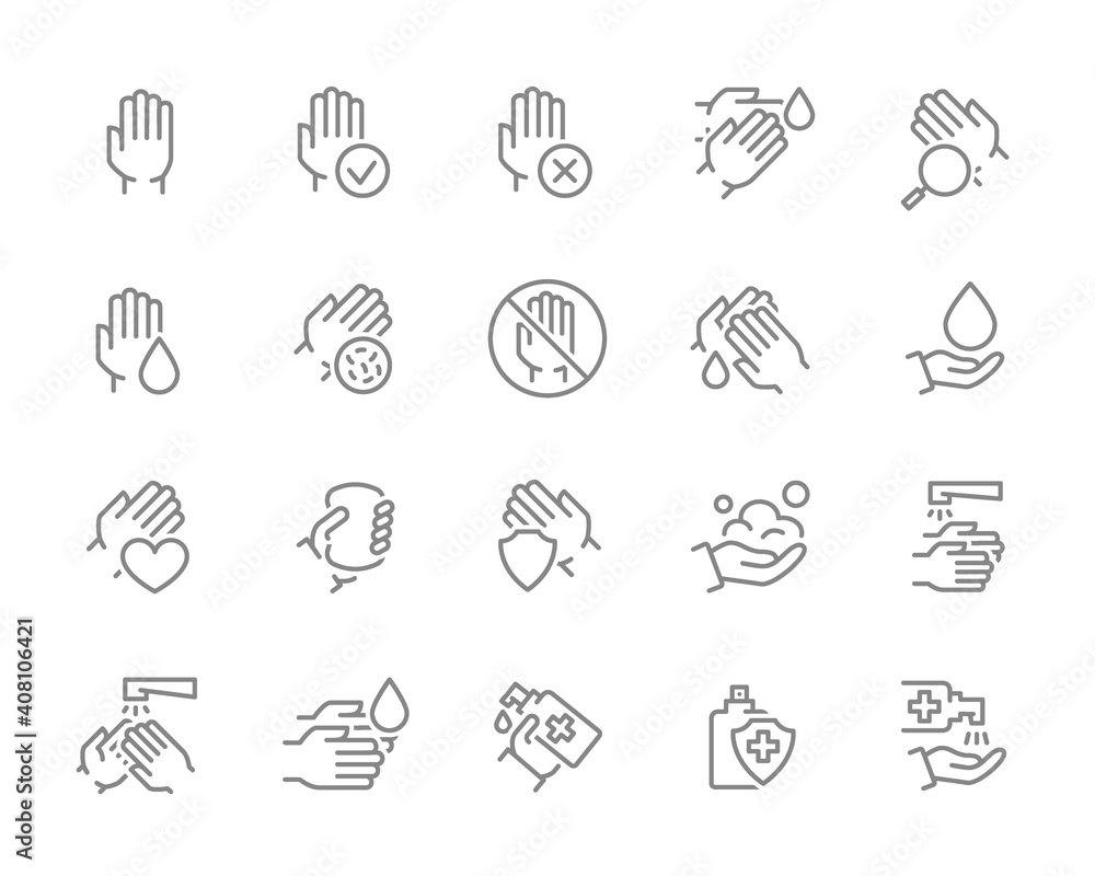 Set of clean hands line icon. Healthy part of the free upper extremity, diseases of palm, diagnosis, treatment and more. Set of clean hands line icon. Healthy part of the free upper extremity, diseases of palm, diagnosis, treatment and more.