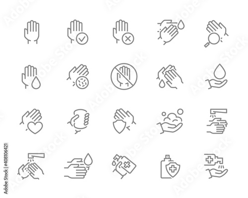 Set of clean hands line icon. Healthy part of the free upper extremity  diseases of palm  diagnosis  treatment and more.