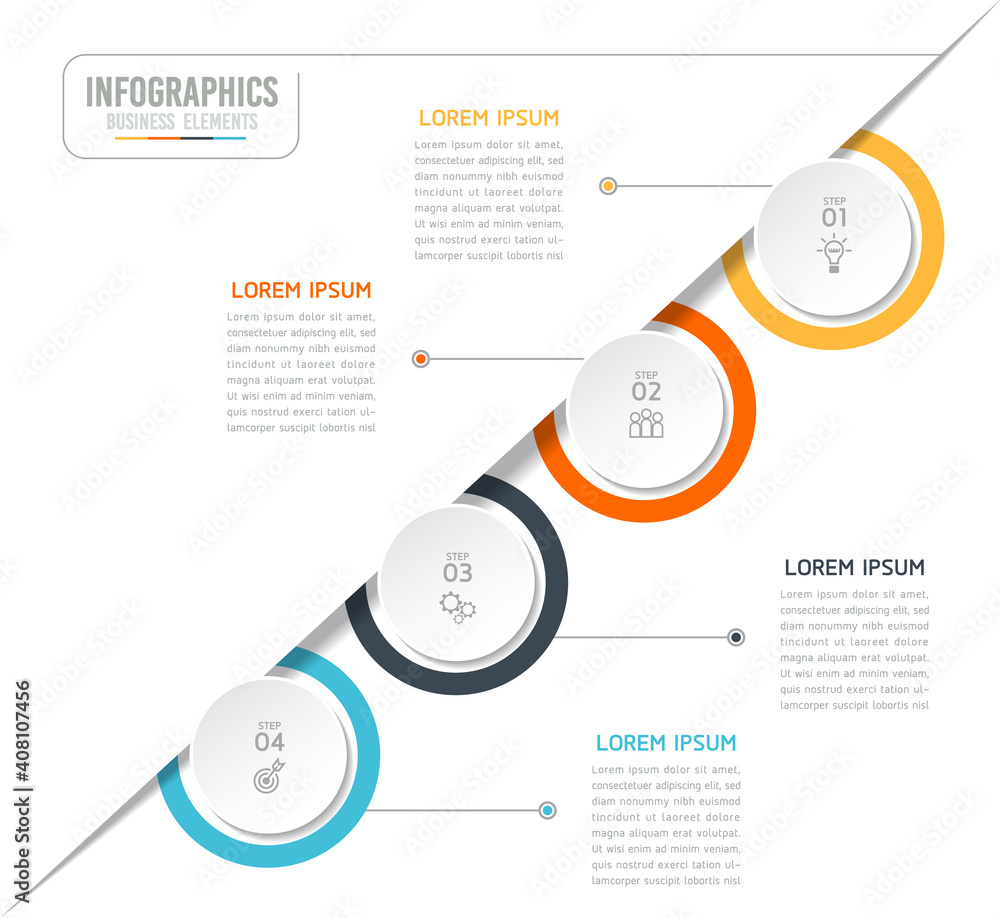 Fototapeta premium Vector elements for infographics. presentation and chart. steps or processes. options number workflow template design. 4 steps.