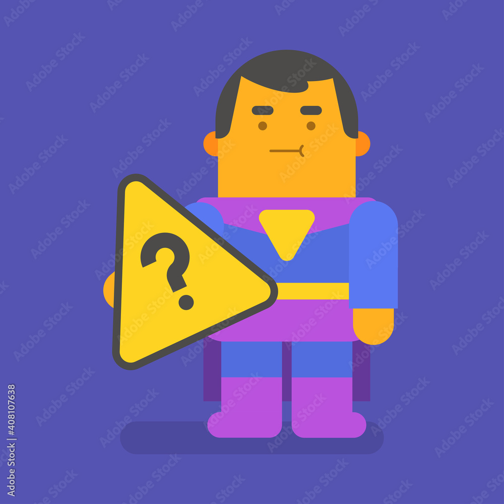 Superhero holding question mark. Vector character Superhero holding question mark. Vector character