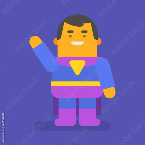 Superhero waving and smiling. Vector character
