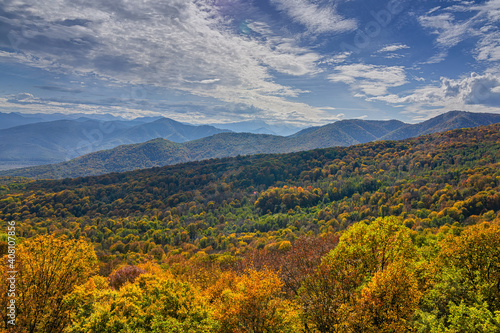 The mountain autumn landscape with colorful forest. Golden autumn in the forest. Caucasus mountains  Adygea  Russia