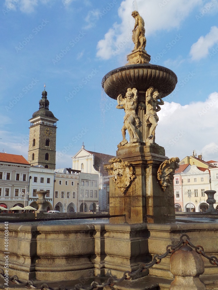 Czech Republic, Češke Budjejovice, fountain in the main square