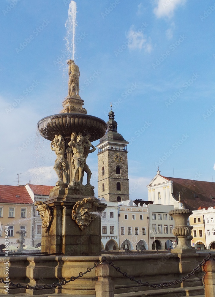 Czech Republic, Češke Budjejovice, fountain in the main square