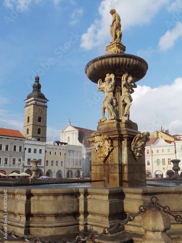 Czech Republic, Češke Budjejovice, fountain in the main square © Petra