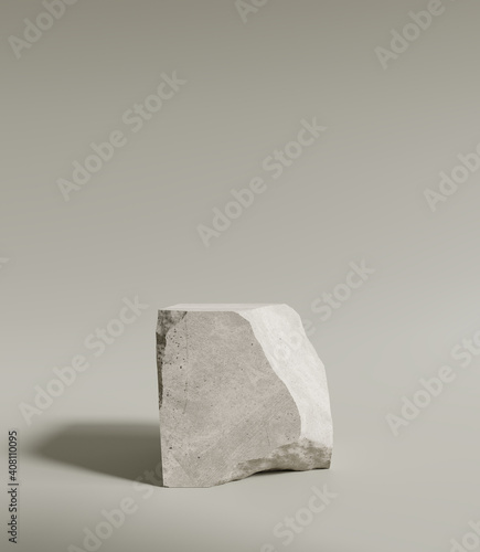 Brown stone podium, Cosmetic display stand on brown background. 3D rendering 