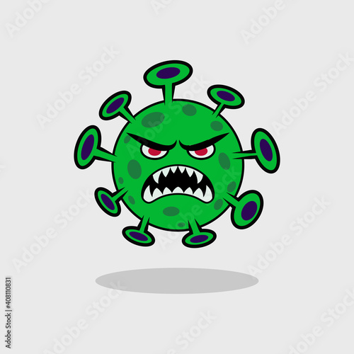 Virus cartoon character design vector illustration  coronavirus logo icon symbol  covid 19 mascot design with evil expression.