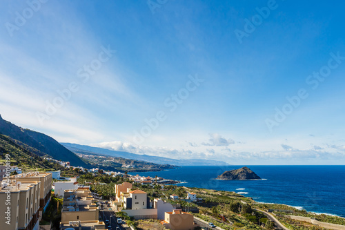 Aerial view of Garachico village on the coast of Atlantic ocean in Tenerife island of Spain © Angelov