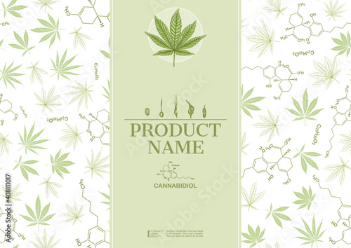 Cannabis Template for product label, cosmetic packaging. With botanical hemp plant. Easy to edit. Vector illustration.