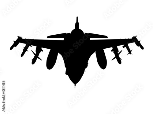 F16 plane, flight of the F16 military plane.  Isolated 
 silhouette	