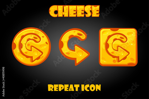 Cartoon vector cheese repeat buttons for game.