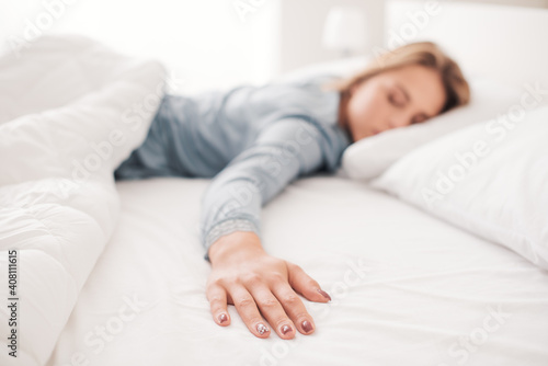 Lonely woman in bed