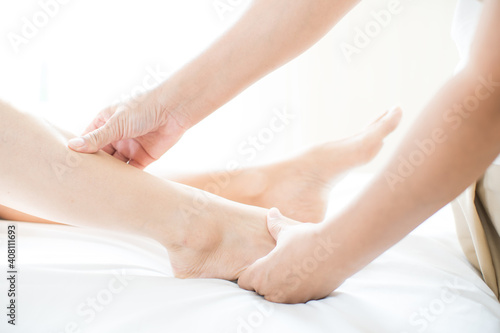 Professional therapists are stretching muscles.Leg massage to relieve pain And to relax.