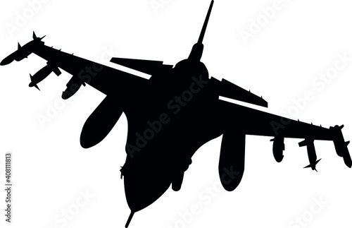 F16 plane, flight of the F16 military plane.  Isolated 
 silhouette	