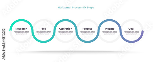 Business infographics. Process with 6 steps, options, circles. Vector template.